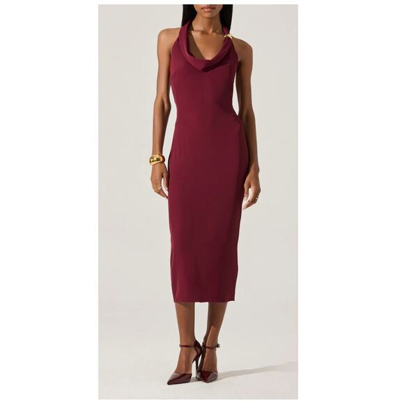 ASTR the Label Alanna Metal Buckle Detail Halter Neck Dress Size Medium - Picture 13 of 14